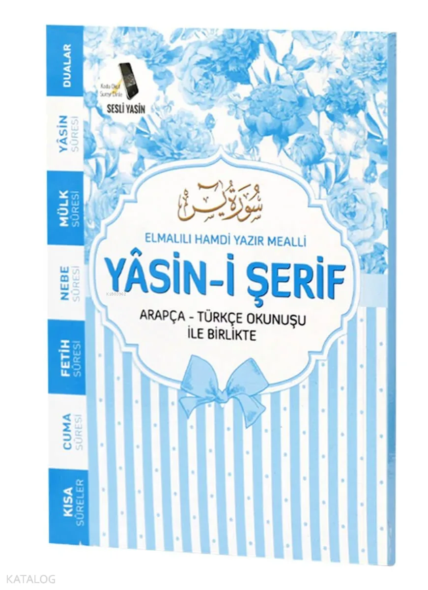 Yasin-i Şerif (Gül Desenli - Çanta Boy - 3 Özellikli - Mavi);Arapça - Türkçe Okunuşu ile Birlikte