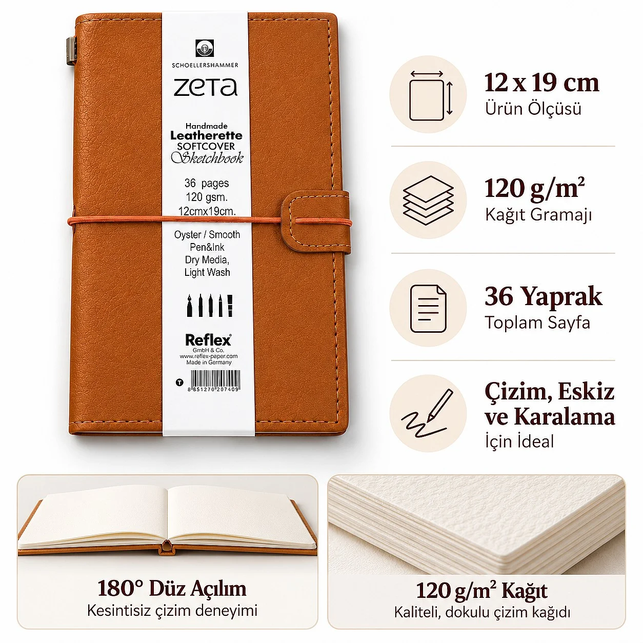Schoellershammer Zeta Leatherette Eskiz Defteri Taba 12x19cm 120gr 36yp