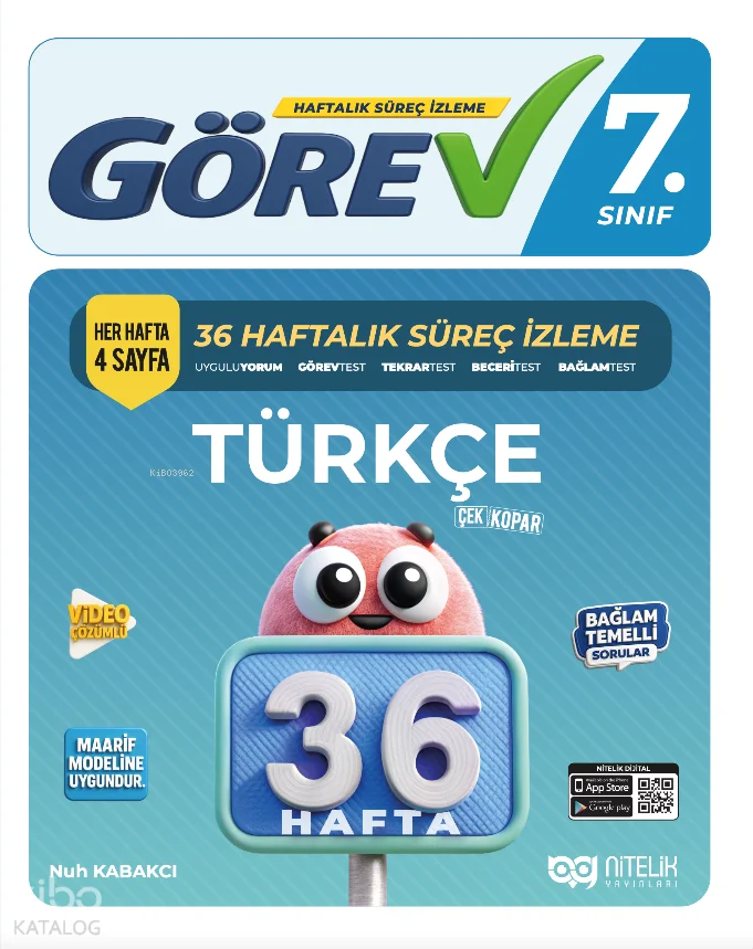 Nitelik 7. Sınıf Görev Türkçe 36 Haftalık Süreç İzleme Kitabı
