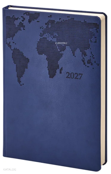 2027 Termoderi Dünya Haritası Desenli Ajanda - Lacivert 378  (Ciltli)
