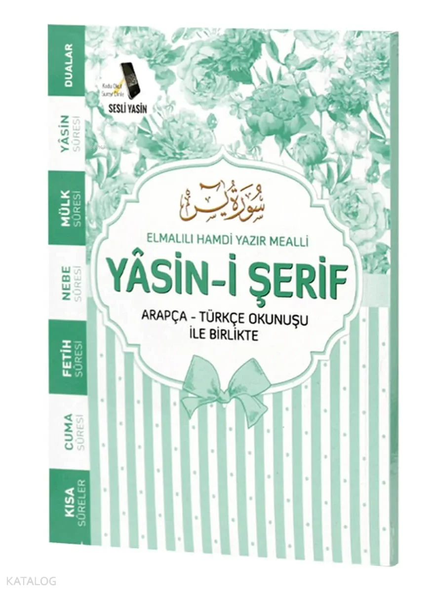 Yasin-i Şerif (Gül Desenli - Çanta Boy - 3 Özellikli - Su Yeşili);Arapça - Türkçe Okunuşu ile Birlikte