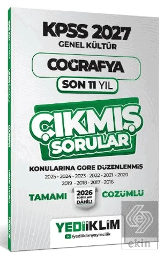 2027 KPSS Genel Kültür Coğrafya Konularına Göre Tamamı Çözümlü Son 11 Yıl Çıkmış Sorular