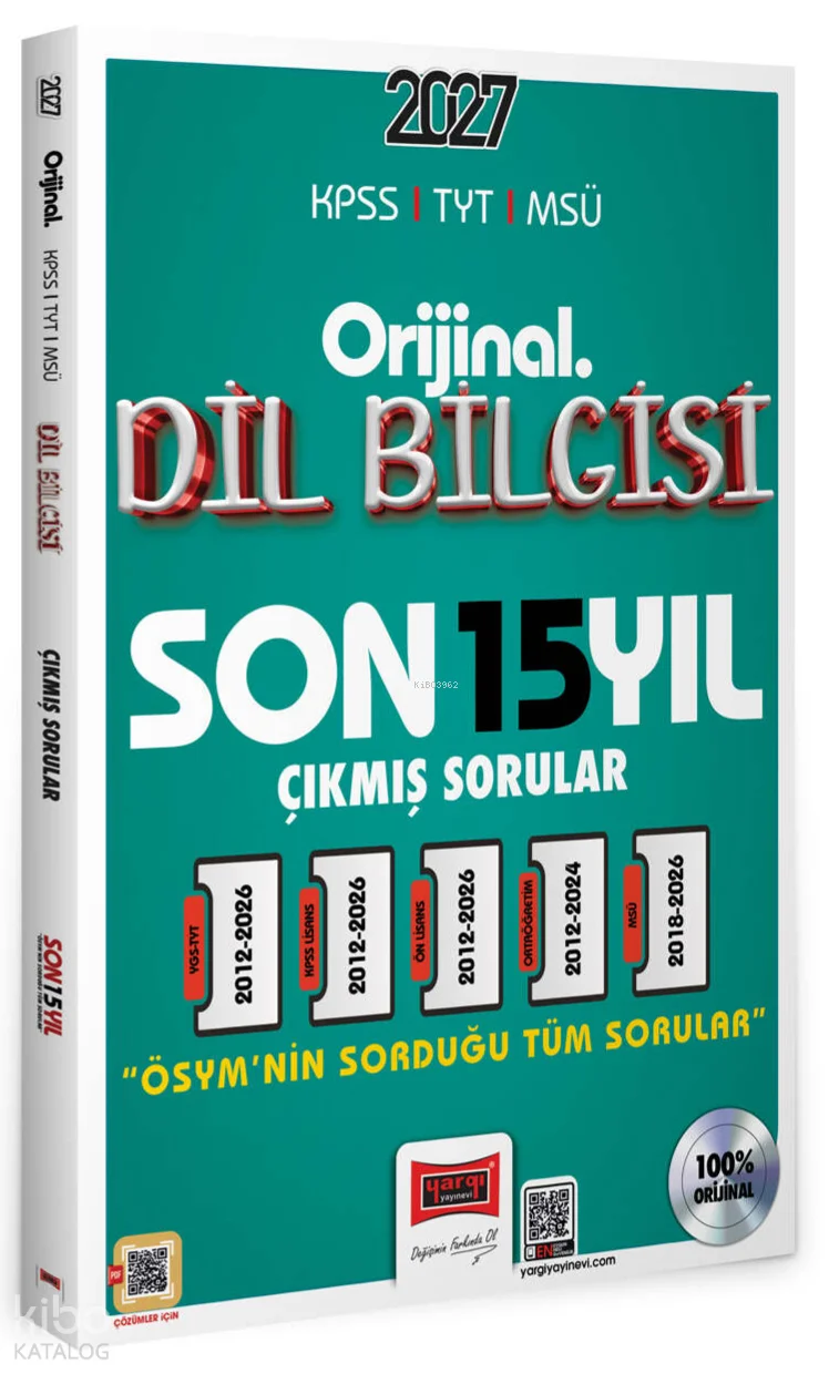 Yargı Yayınları 2027 KPSS TYT MSÜ Orijinal Dil Bilgisi Son 15 Yıl Çıkmış Sorular