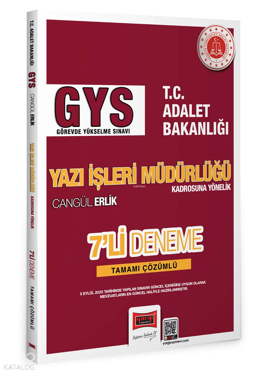 Yargı Yayınları 2027 GYS T.C. Adalet Bakanlığı Yazı İşleri Müdürlüğü Kadrosuna Yönelik Tamamı Çözümlü 7 Deneme