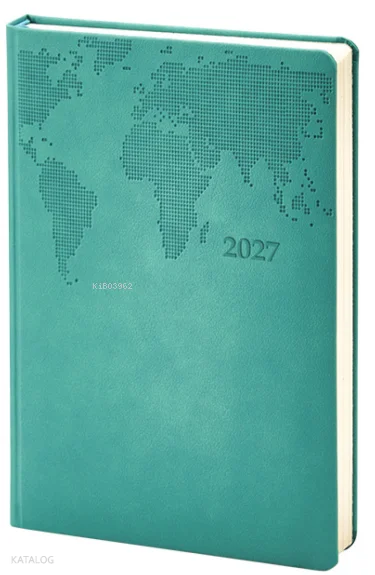2027 Termoderi Dünya Haritası Desenli Ajanda - Turkuaz 378 (Ciltli)