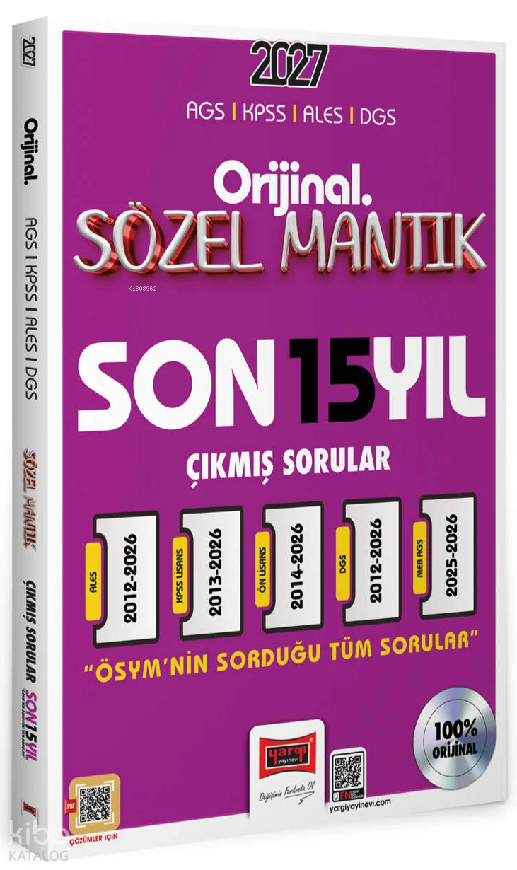 Yargı Yayınları 2027 KPSS AGS ALES DGS Orijinal Sözel Mantık Son 15 Yıl Çıkmış Sorular