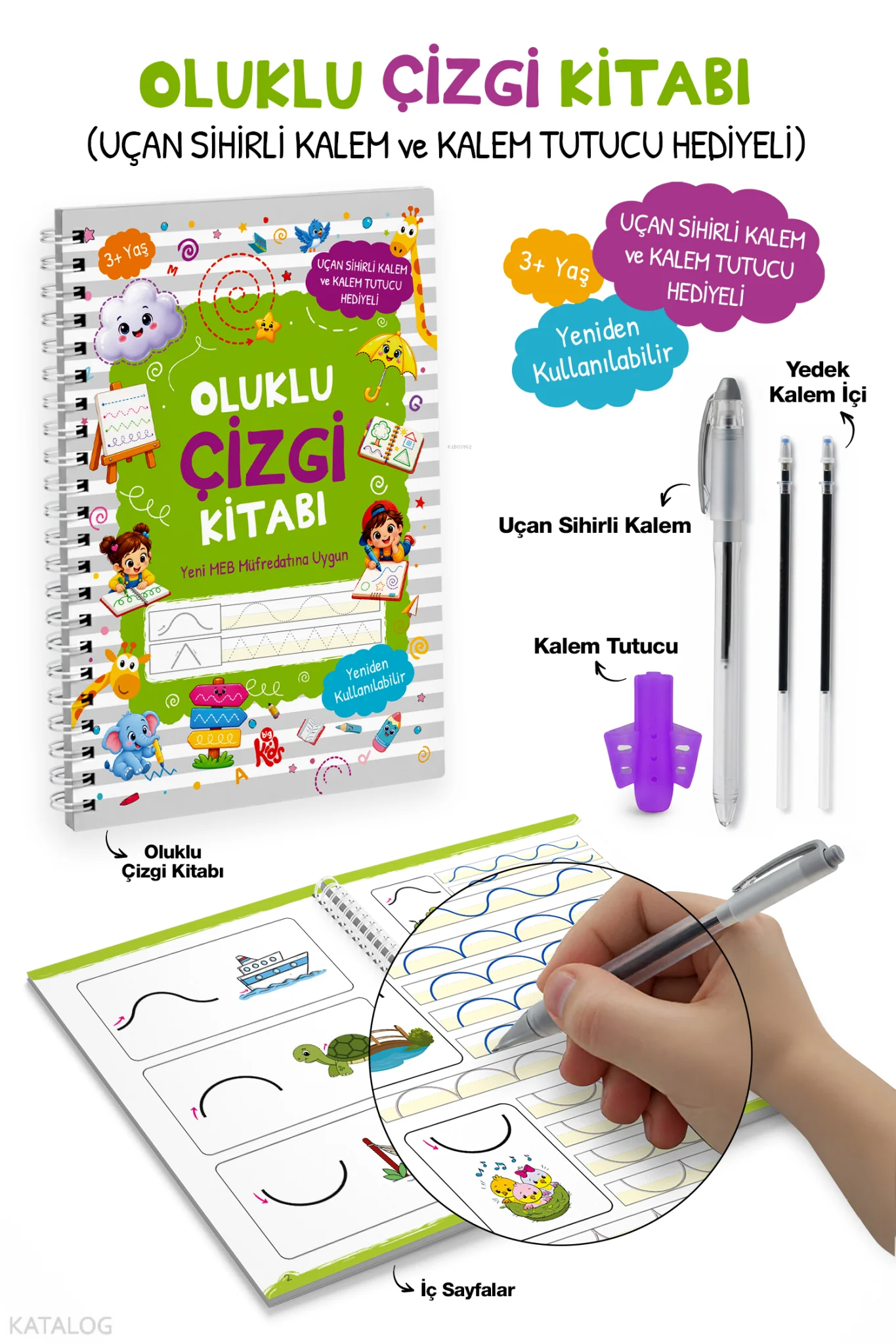 Oluklu Çizgi Kitabı (Uçan Sihirli Kalem ve Kalem Tutucu Hediyeli - 3+ Yaş)
