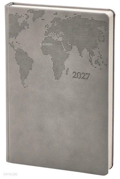 2027 Termoderi Dünya Haritası Desenli Ajanda - Gri 378 (Ciltli)