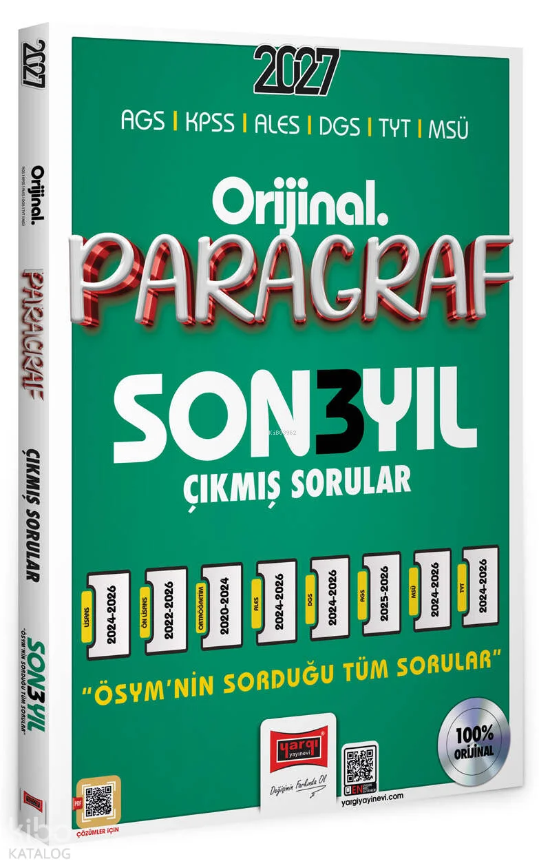 Yargı Yayınları 2027 KPSS AGS ALES DGS TYT MSÜ Orijinal Paragraf Son 3 Yıl Çıkmış Sorular