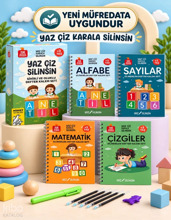 Oluklu Sihirli Yazı Defteri Yaz Çiz Silinsin Seti – Alfabe, Sayılar, Matematik, Çizgiler