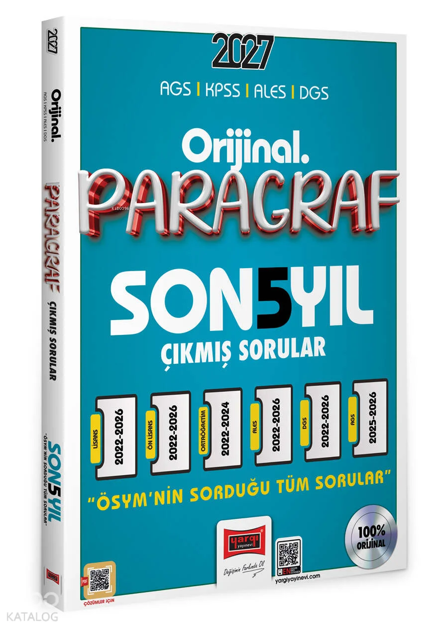 Yargı Yayınları 2027 KPSS AGS ALES DGS Orijinal Paragraf Son 5 Yıl Çıkmış Sorular