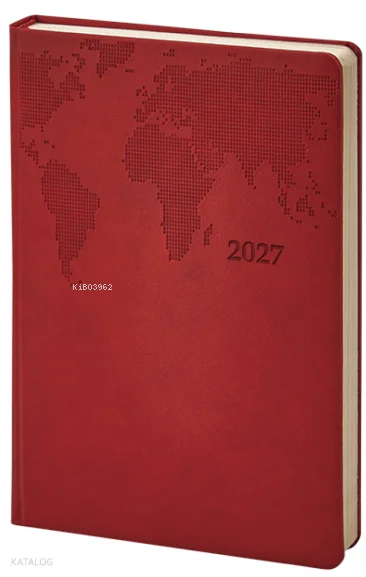 2027 Termoderi Dünya Haritası Desenli Ajanda - Kırmızı 378 (Ciltli)
