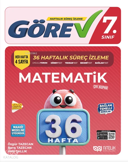 Nitelik 7. Sınıf Görev Matematik 36 Haftalık Süreç İzleme Kitabı