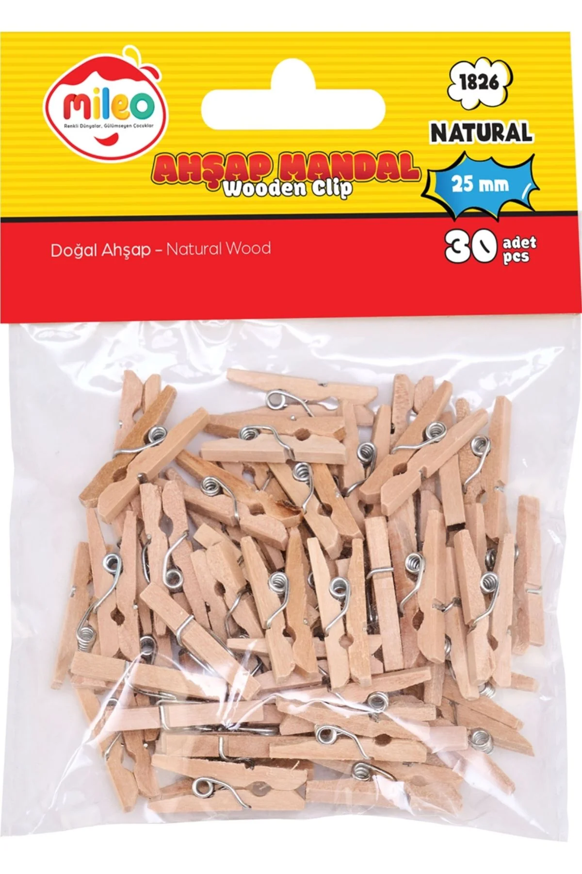 MİLEO NATUREL AHŞAP MANDAL 25 MM 1826